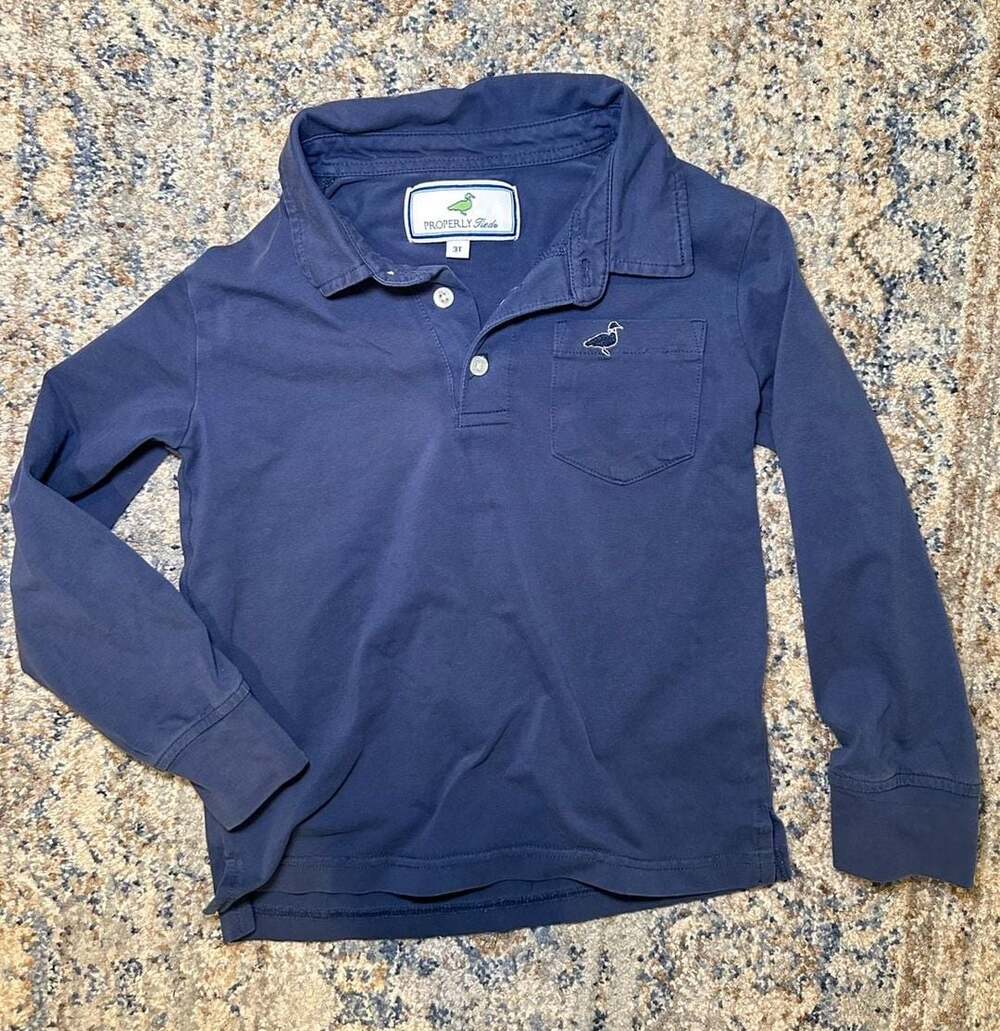 Properly Tied Long Sleeve Polo Shirt Navy Blue Boys Size 3T